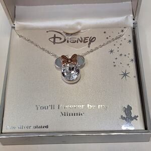 Disney Minnie Mouse You'll Forever Be My Minnie Crystal Necklace Silver Plated